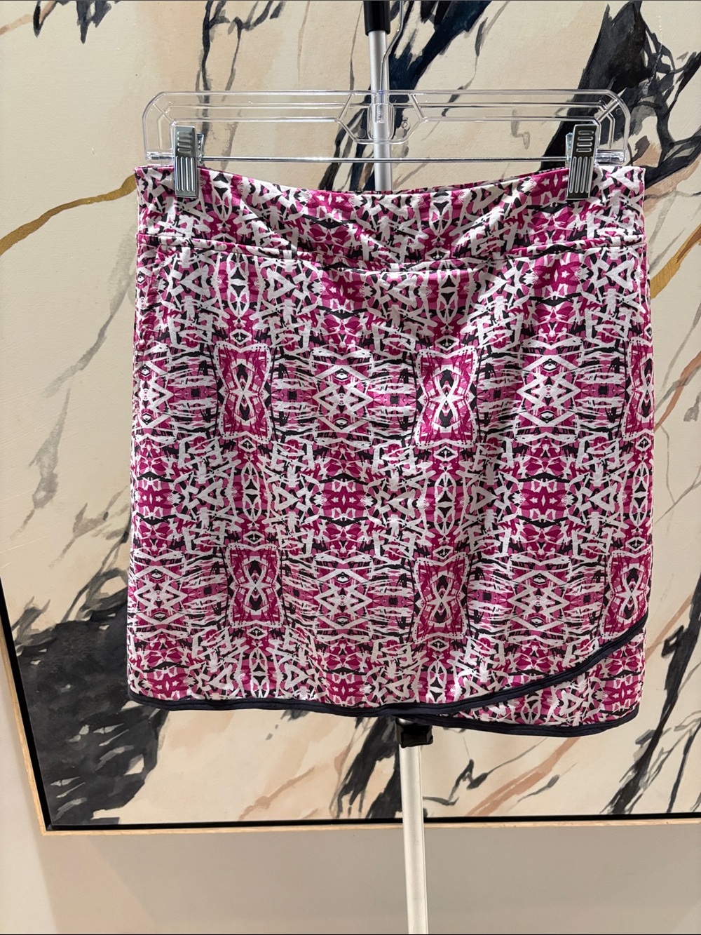Pink Patterned Mini Skirt with Black Trim